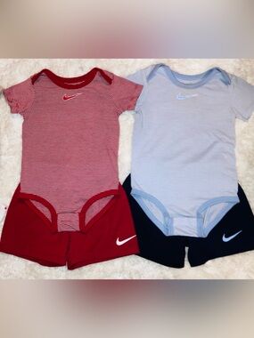 Nike Red and White Striped Baby One-Piece Bodysuit with Red Shorts